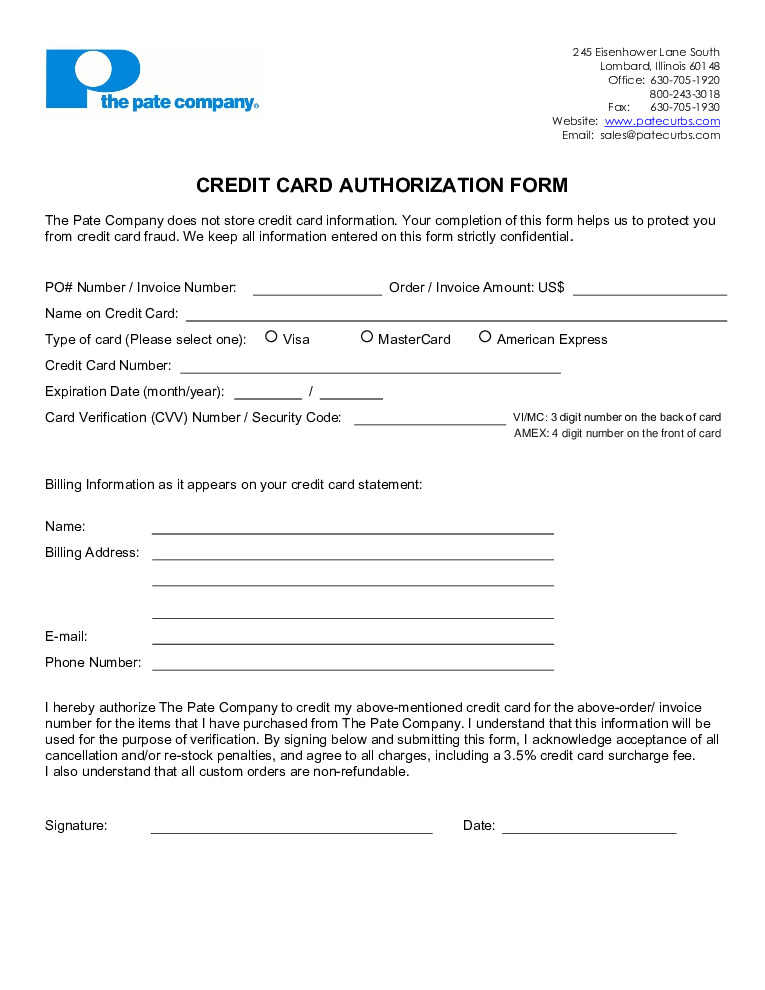 thumbnail of Pate Credit Card Form